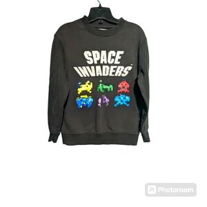Zara Kids Space Invader Sweater/Sweatshirt. Size 11-12. Grey/Multi-color